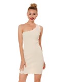 Fitted one-shoulder dress, beige 08210 - Online store - Boutique